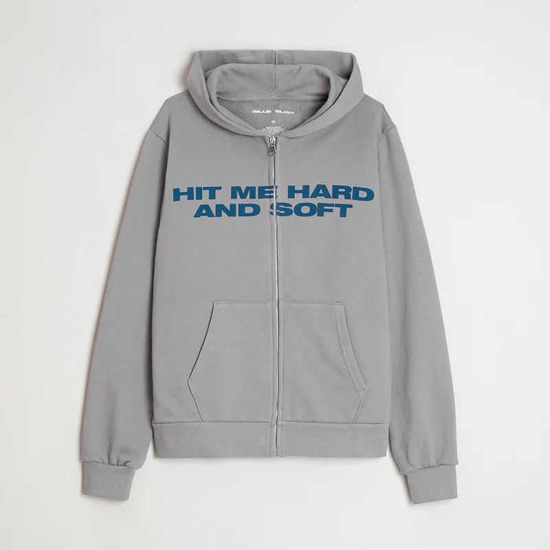 Billie Eilish Grey Zipper Hoodie Front