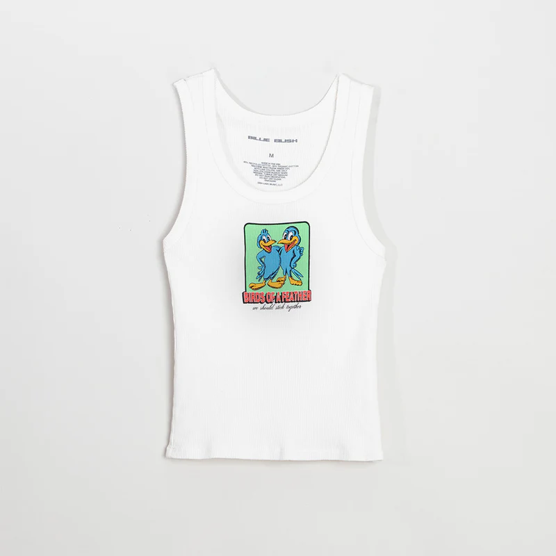 BIRDS OF A FEATHER WHITE TANK TOP Front