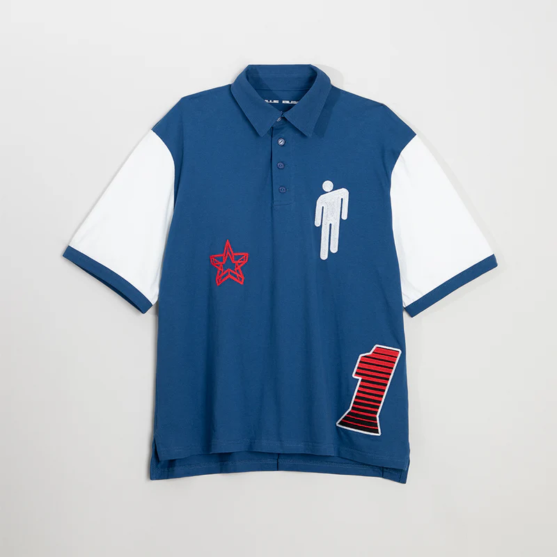 Billie Eilish Blohsh Racer 1 Blue Polo Tee-Shirt Front