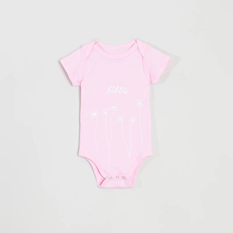 Billie Eilish Blooms Organic Pink Onesie Front