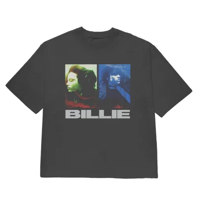 Billie Eilish Dual Photo Washed Black Tee-Shirt Front