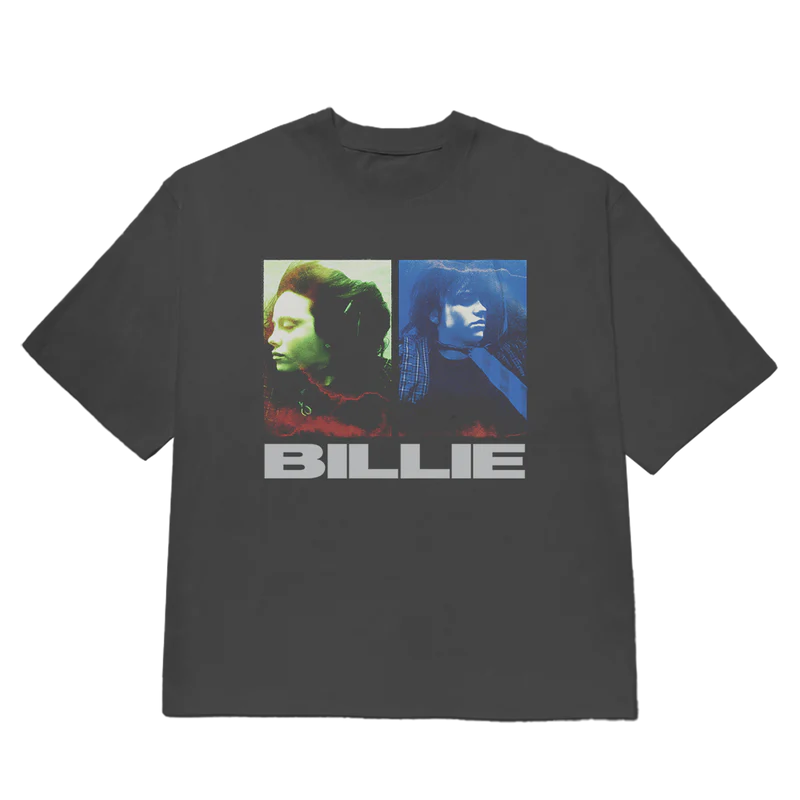 Billie Eilish Dual Photo Washed Black Tee-Shirt Front