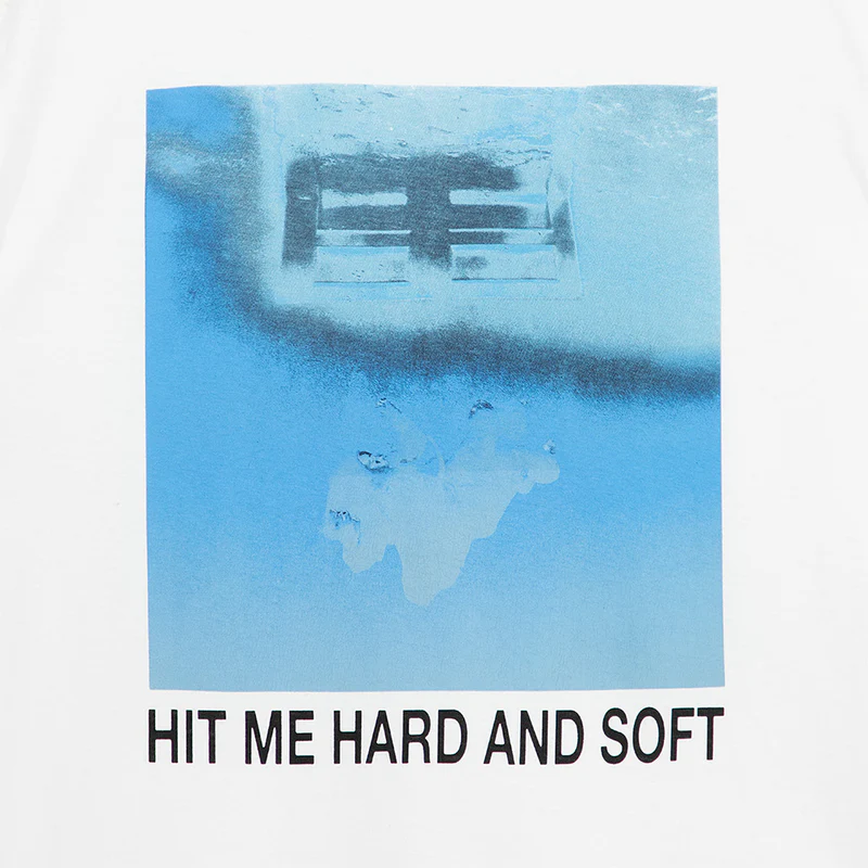 HIT ME HARD AND SOFT White Cover Tee-Shirt Front Design